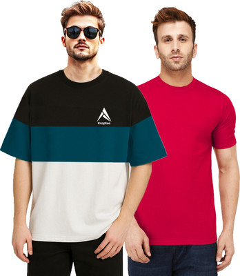 Kroptee Colorblock Men Round Neck Multicolor T-Shirt