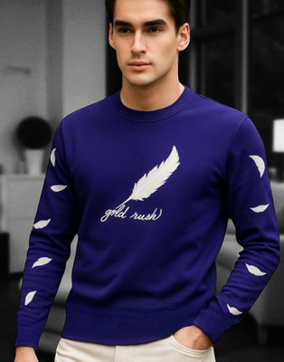 TrendShaper Printed Men Round Neck Navy Blue T-Shirt