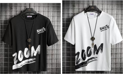 Pachirisu Printed Men Round Neck Black, White T-Shirt