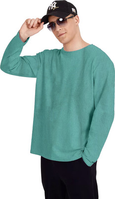 Leotude Solid Men Round Neck Green T-Shirt