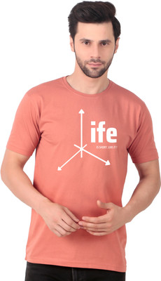 Fabstieves Printed Men Round Neck Pink T-Shirt