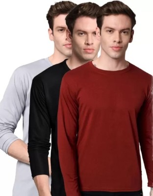 Expert Choice Solid Men Round Neck Black, Maroon, Grey T-Shirt