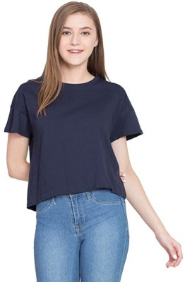 Realglimpse Solid Women Round Neck Blue T-Shirt