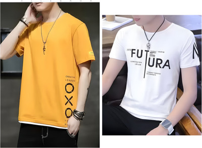Pachirisu Printed Men Round Neck Yellow, White T-Shirt