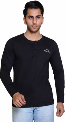 Classic Martino Self Design Men Henley Neck Black T-Shirt