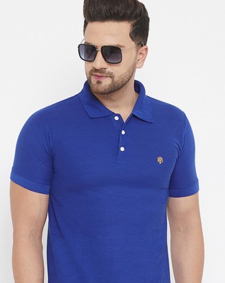 The Million Club Solid Men Polo Neck Blue T-Shirt