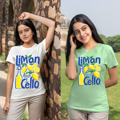 Lecowar Graphic Print Women Round Neck White, Green T-Shirt