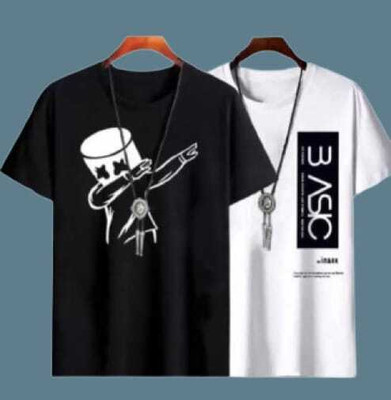 Graphic Print Men Black, White T-Shirt