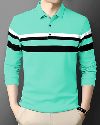 FAOES Colorblock Men Polo Neck Green T-Shirt