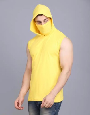 Silcoba Solid Men Hooded Neck Yellow T-Shirt