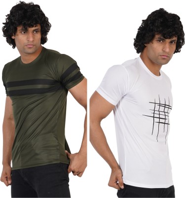 Farlucci Striped Men Round Neck Dark Green, White T-Shirt