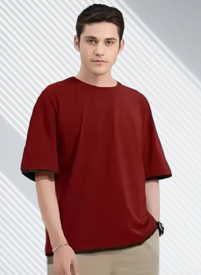 Wearit Solid Men Round Neck Maroon T-Shirt