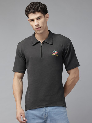 MUUNKEY Printed Men Polo Neck Black T-Shirt