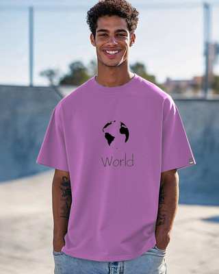 catbunny Printed Men Round Neck Purple T-Shirt
