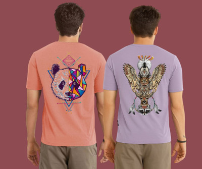 Kintu Parantu Printed Men Round Neck Pink, Purple T-Shirt
