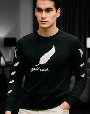 Autna Printed Men Round Neck Black T-Shirt