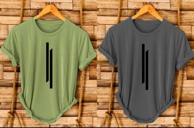 PARA HILLS Printed Men Round Neck Green, Grey T-Shirt