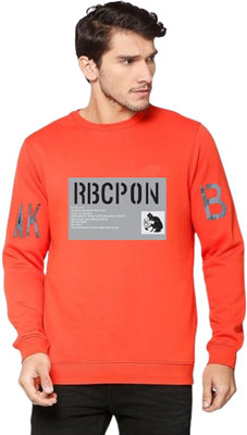 Stelino Printed Men Round Neck Orange T-Shirt