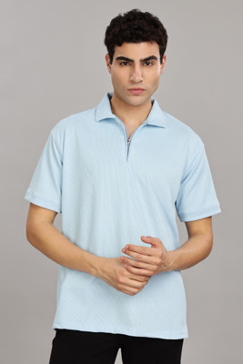 FASHLOOK Solid Men Polo Neck Light Blue T-Shirt