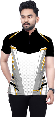 dhaari by unique creation Printed Men Mandarin Collar Black, Grey, White T-Shirt