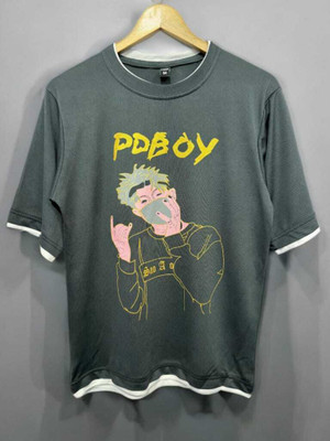 KASPY Printed Men Round Neck Grey T-Shirt