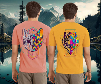 Lecowar Printed Men Round Neck Pink, Yellow T-Shirt