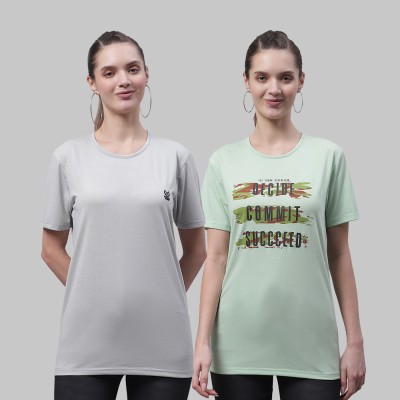 VIMAL JONNEY Printed Women Round Neck Light Green, Grey T-Shirt