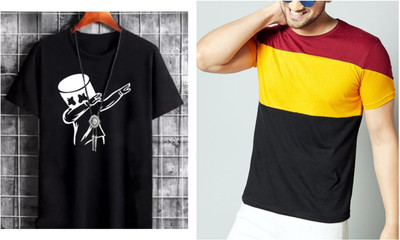 TEE TREE Graphic Print Men Round Neck Black, Yellow T-Shirt