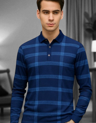 Autna Printed Men Polo Neck Navy Blue T-Shirt