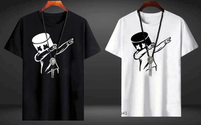 Printed Men Black, White T-Shirt(Pack of 2)