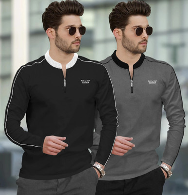 TRIPR Solid Men Mandarin Collar Multicolor T-Shirt