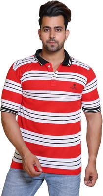 James Hamilton Striped Men Polo Neck Red T-Shirt
