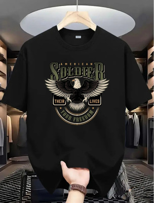 SWATIK Printed Men Round Neck Black T-Shirt