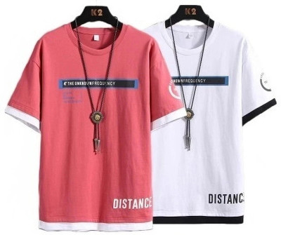 Thunder Planet Printed Men Pink, White T-Shirt