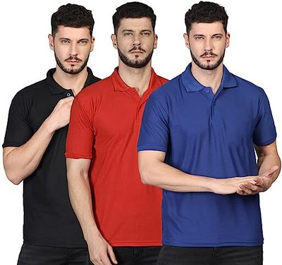 KEOTI Solid Men Polo Neck Multicolor T-Shirt