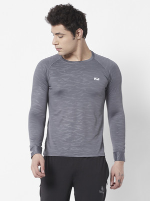 Muffy Self Design Men Round Neck Grey T-Shirt