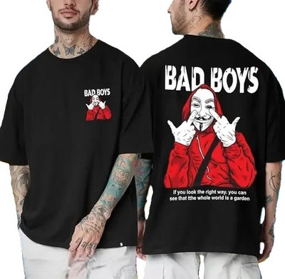 Wrodss Graphic Print Men Round Neck Black T-Shirt