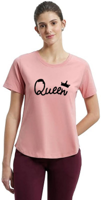 GLITO Printed Women Round Neck Pink T-Shirt