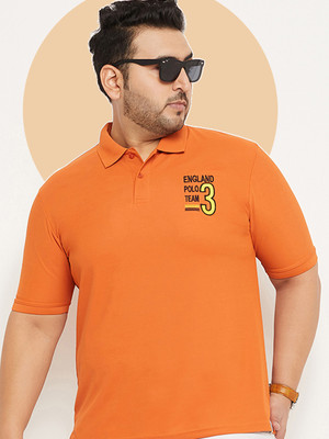 RENUOVO Printed Men Polo Neck Orange T-Shirt