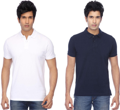 FUNKY GUYS Solid Men Polo Neck Silver T-Shirt