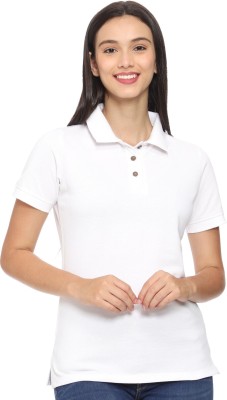 ROARERS Solid Women Polo Neck White T-Shirt