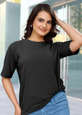 YSP FASHION Solid Women Black T-Shirt(Pack of 2)
