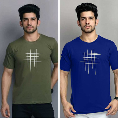 Oishee Printed Men Round Neck Green, Blue T-Shirt