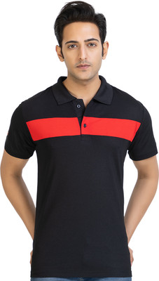 Magknit Solid Men Polo Neck Black T-Shirt