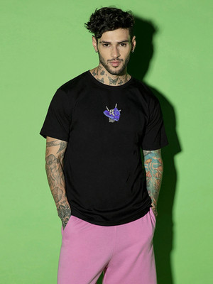 BEWAKOOF Polka Print Men Round Neck Black T-Shirt