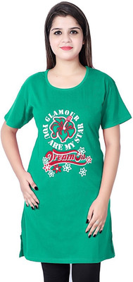PG fashion Printed Women Round Neck Light Green T-Shirt