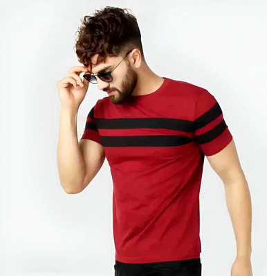 Neel Fashion Striped Men Crew Neck Red T-Shirt