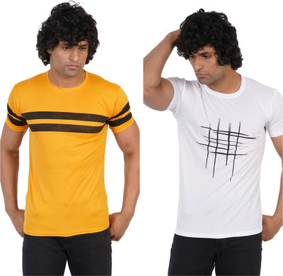 Jaqque Printed Men Round Neck Yellow, White T-Shirt