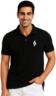SM SHAYAM CREATION Printed Men Polo Neck Black T-Shirt