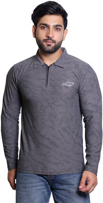 James Hamilton Printed Men Polo Neck Grey T-Shirt
